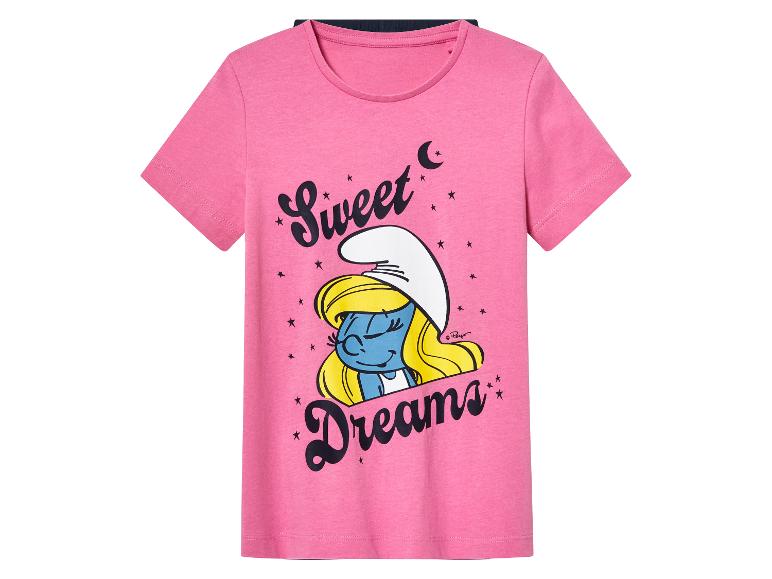 Růžové tričko s obrázkem Smurfetky a textem 'Sweet Dreams'.