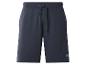 Tmavě modré teplákové kraťasy se stahovací šňůrkou a vyšívaným logem.