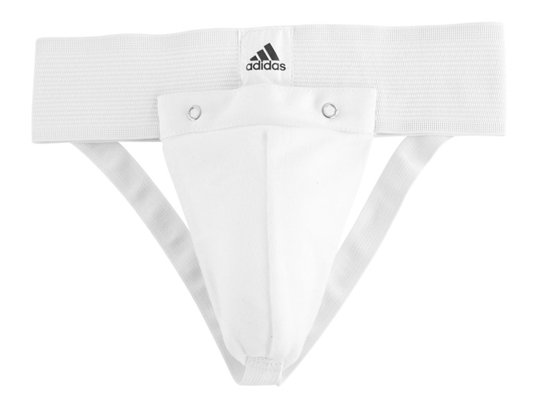 Bílý ochranný slip Adidas s širokým elastickým pásem.