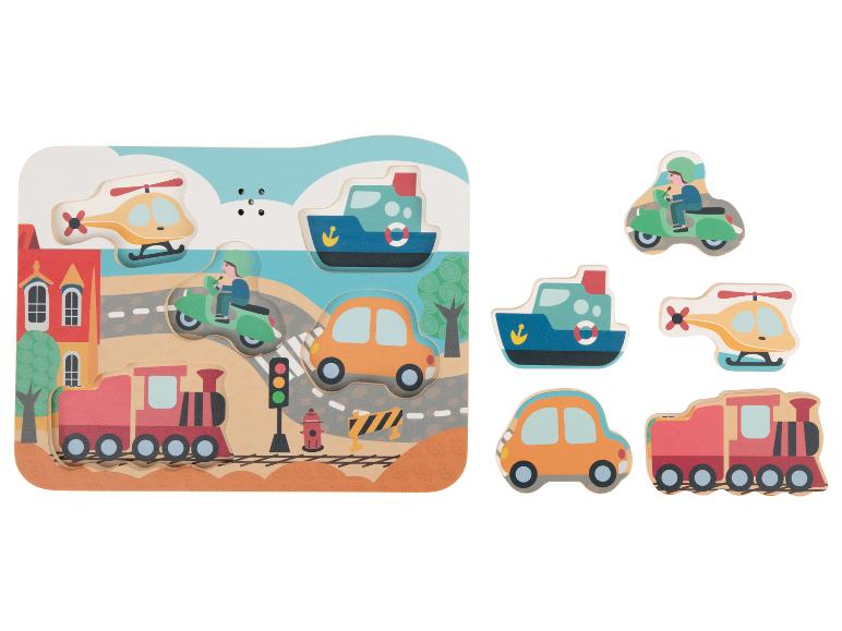 Dřevěné puzzle s dopravními prostředky a odpovídajícími dílky