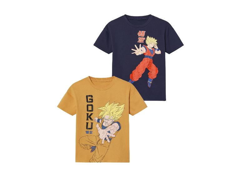 Dvě trička s Goku z Dragon Ball Z: tmavě modrá a hořčičná.
