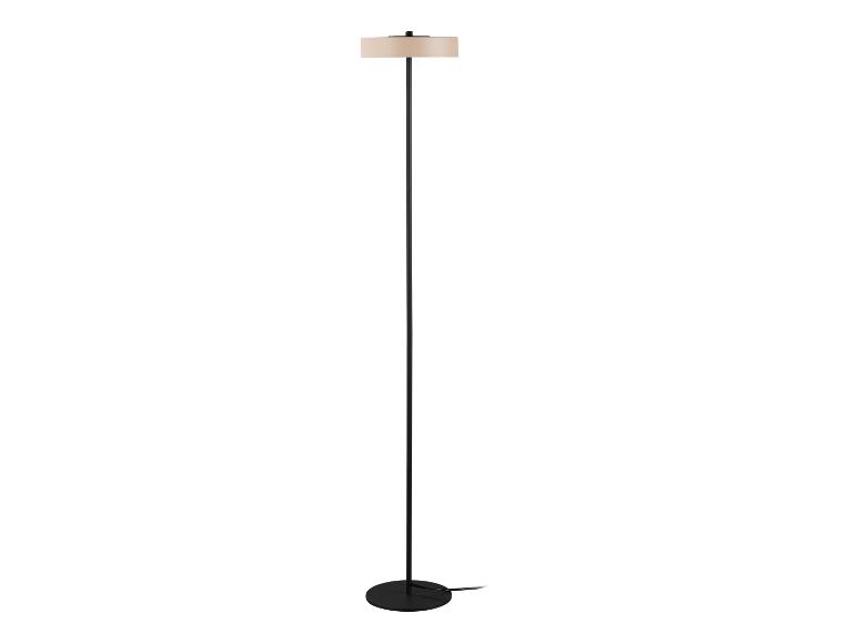 Moderní černá stojací lampa s béžovým látkovým stínidlem