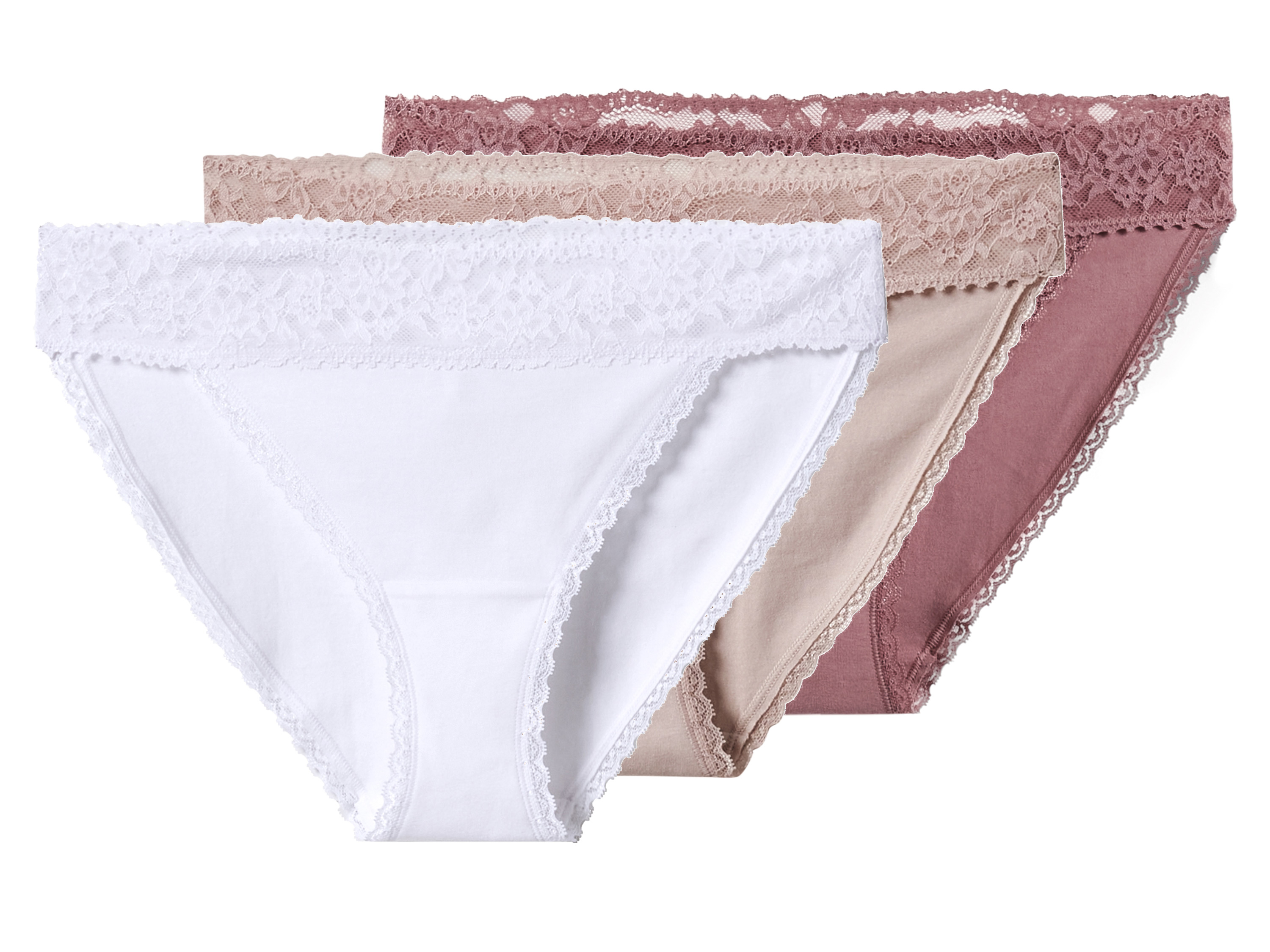esmara® Dámské kalhotky s krajkou, 3 kusy (starorůžová / světle růžová / bílá, Xl(48/50))