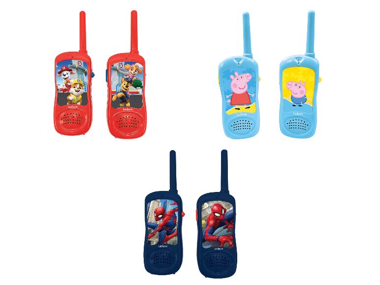 Dětské vysílačky Lexibook s motivy Paw Patrol, Peppa Pig a Spider-Man.