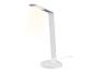 Bílá LED stolní lampa s bezdrátovou nabíječkou.