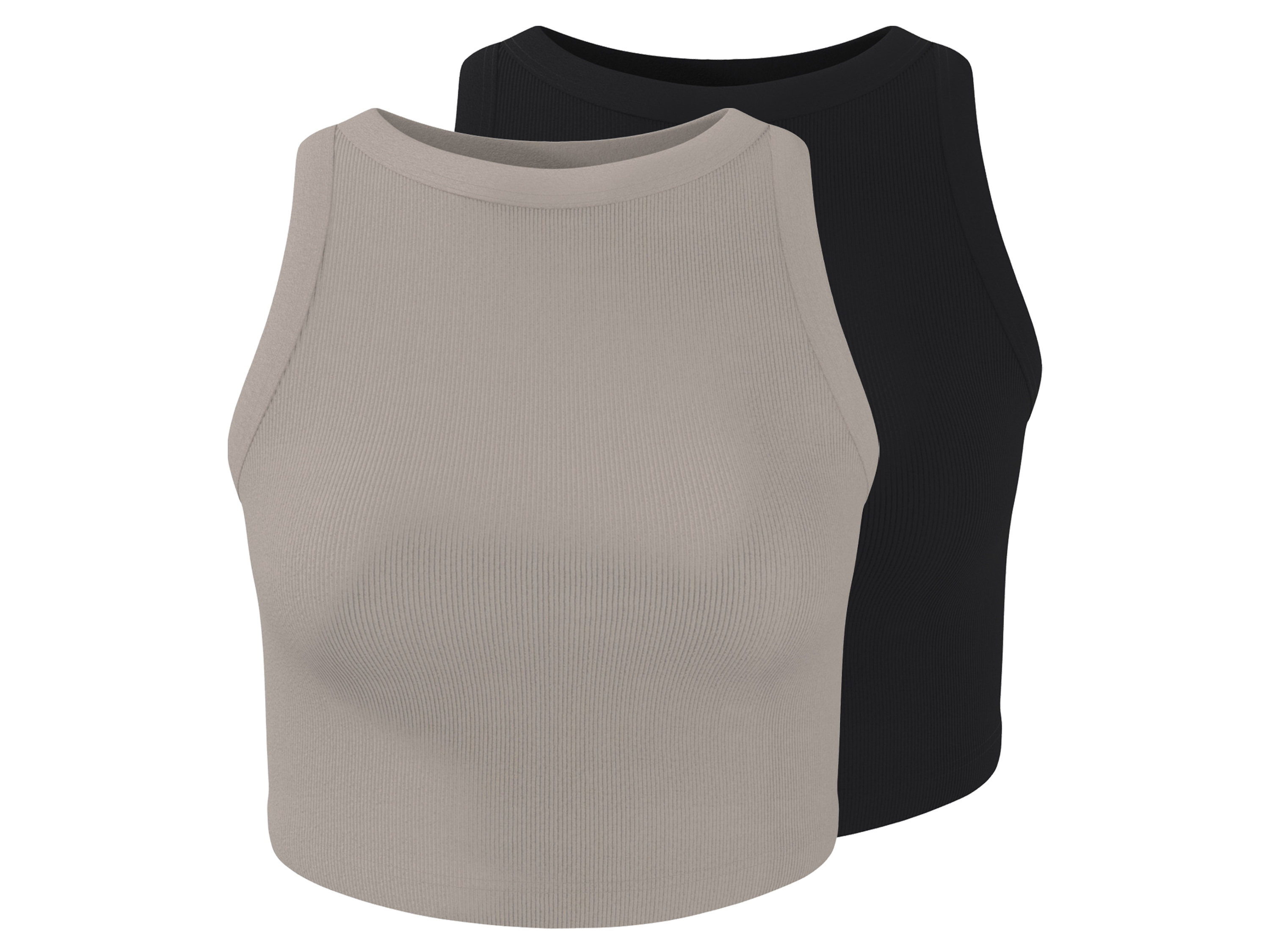 esmara® Dámský žebrovaný crop top, 2 kusy (černá/šedá, S(36/38))