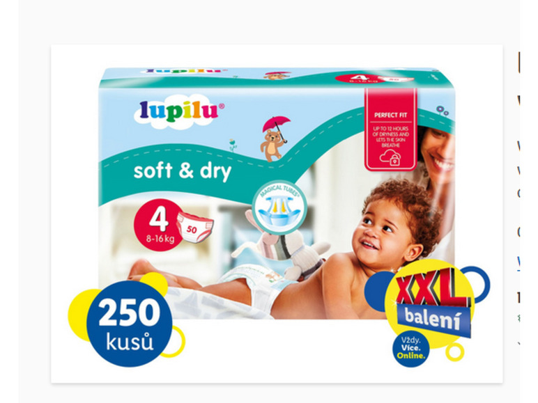  Zobrazit na celou obrazovku lupilu® XXL Dětské pleny Soft & Dry, velikost 4 MAXI, 250 kusů - Obrázek 1