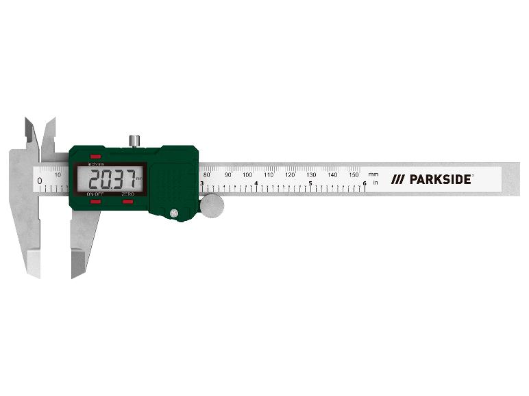 Digitální posuvné měřítko PARKSIDE zobrazující 20,37 mm.
