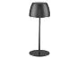 Černá bezdrátová stolní lampa s kulatou základnou a kónickým stínítkem.