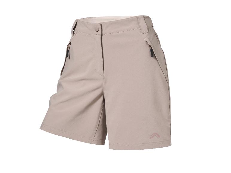 Béžové sportovní šortky se zipy a knoflíkem.