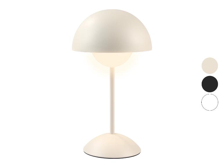 Bílá stolní lampa se třemi barevnými variantami: béžová, černá a bílá.