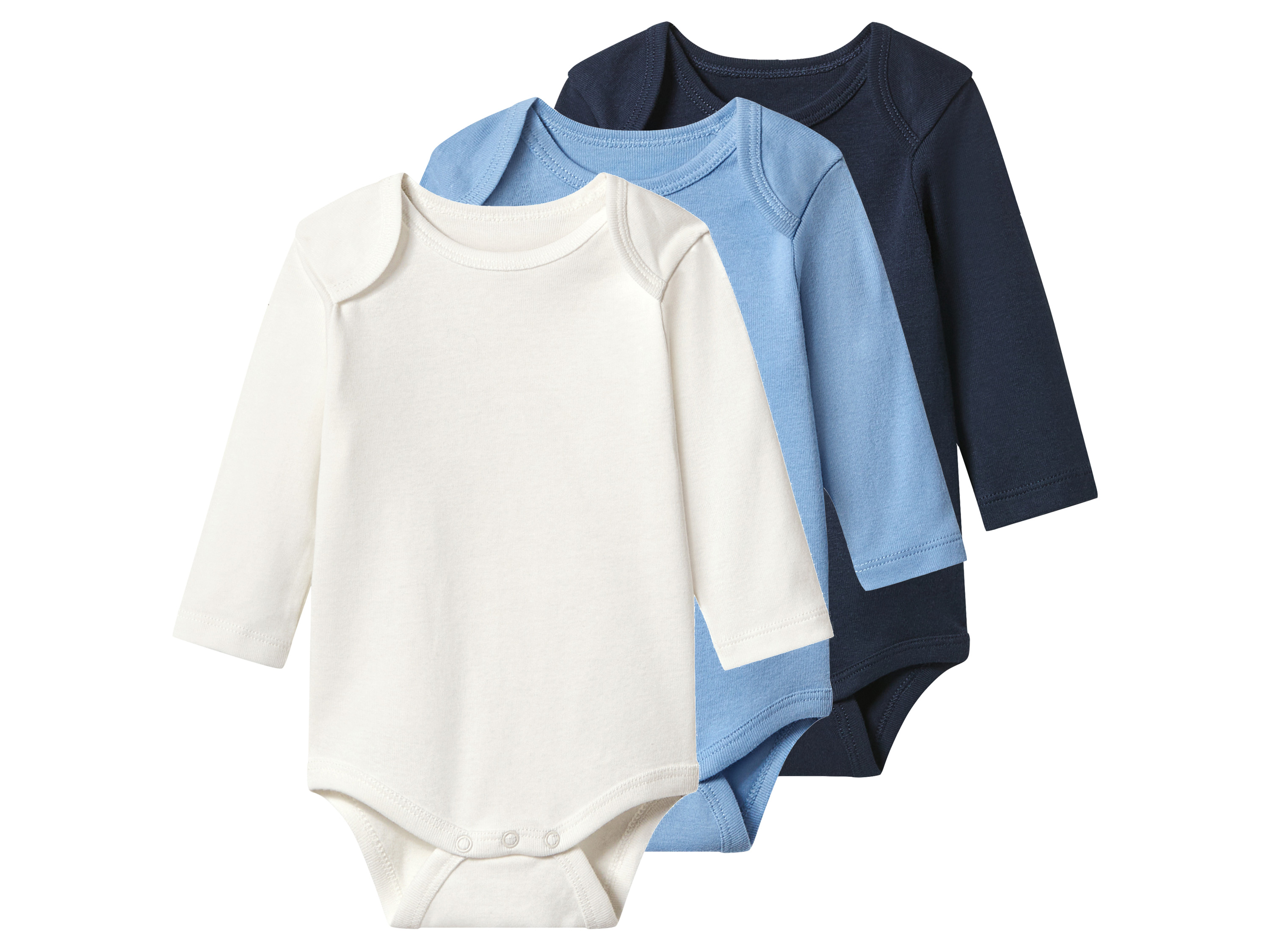 lupilu® Dětské body s dlouhými rukávy s BIO bavlnou, 3 kusy (bílá/modrá, 62/68)