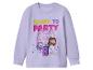Fialová dětská mikina s nápisem „READY TO PARTY“ a postavičkami z Gabby's Dollhouse.