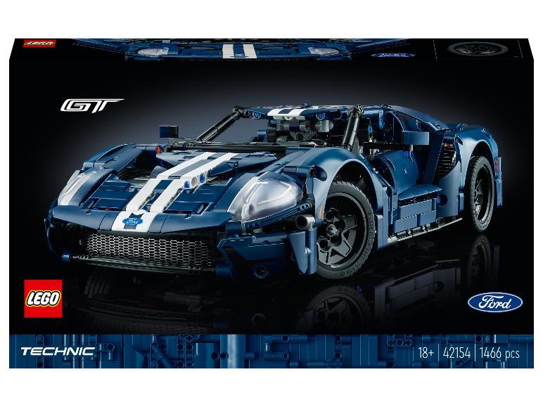 Krabička LEGO Technic Ford GT, se sestaveným modrým autem.
