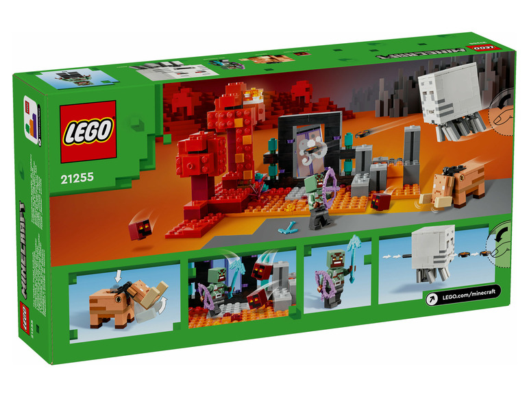 LEGO Minecraft sada s Nether portálem, Wither Skeletonem, Zombie a Magma Cube.