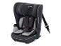 Černá dětská autosedačka s šedými vložkami a bezpečnostními pásy.