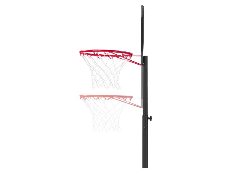 Dva koše na basketbal, červený a růžový, na černém stojanu.