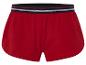 Červené sportovní šortky s kontrastním pruhem.