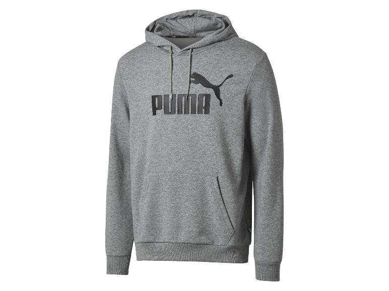 Šedá Puma mikina s kapucí s černým logem Puma.