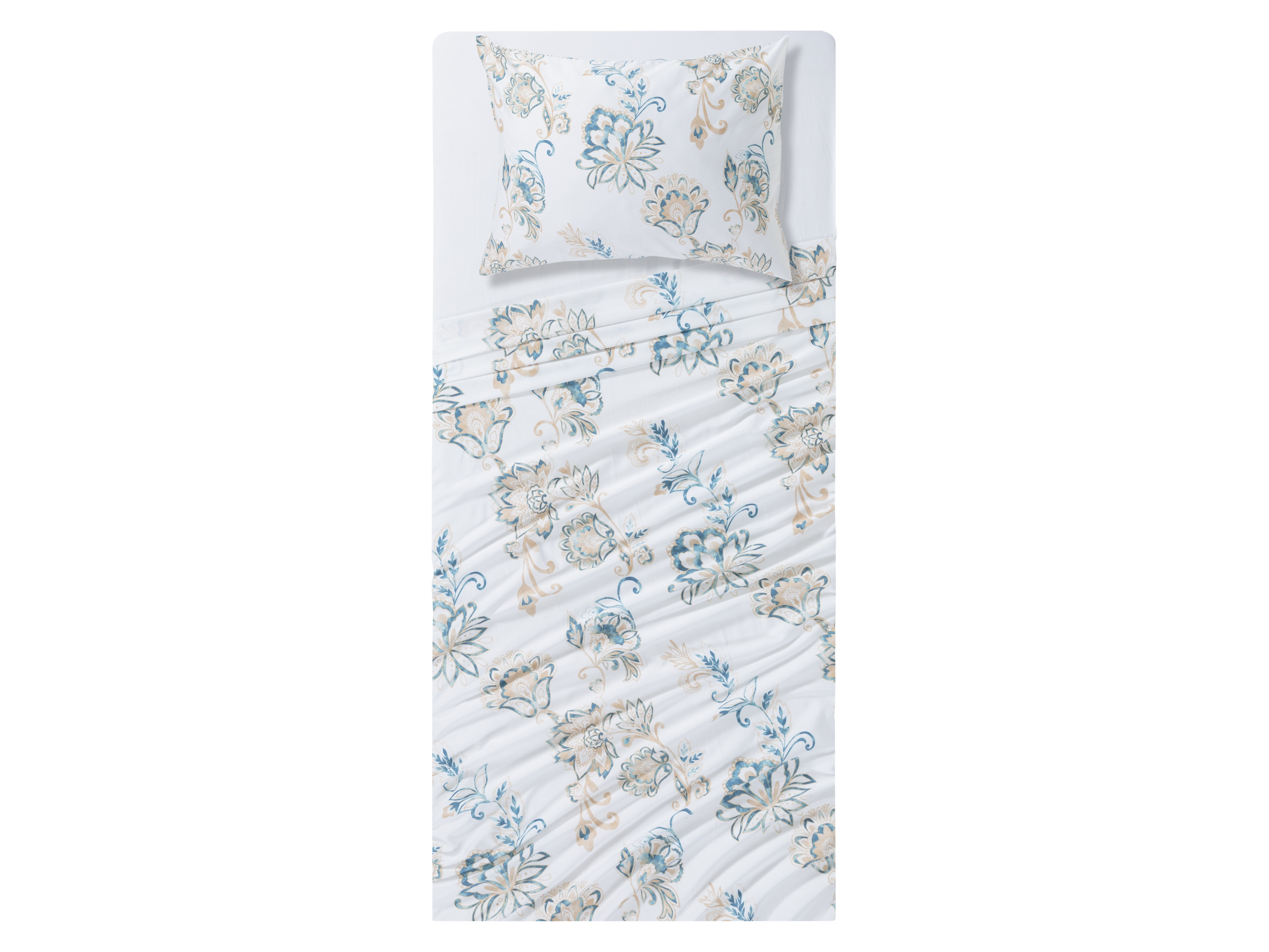 Livarno home Souprava saténového ložního povlečení, 160 x 280 cm, 70 x 90 cm (ornament/modrá/bílá/béžová)
