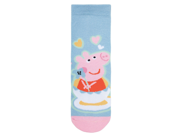 Ponožky s Peppa Pig, růžové prase na modrém pozadí.