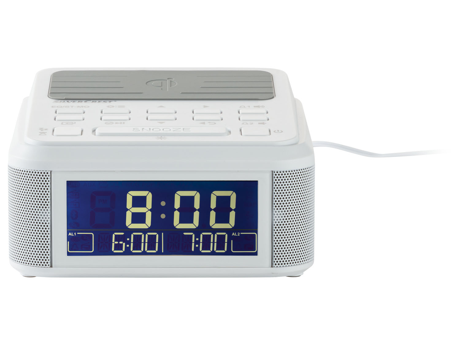 Silvercrest® Rádiový budík s Bluetooth® Surq 4 A2 s nabíjecí stanicí Qi® (bílá)