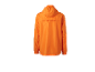 Oranžová bunda s kapucí, zadní pohled.