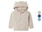 Béžový pletený svetr s kapucí a oušky pro miminka.
