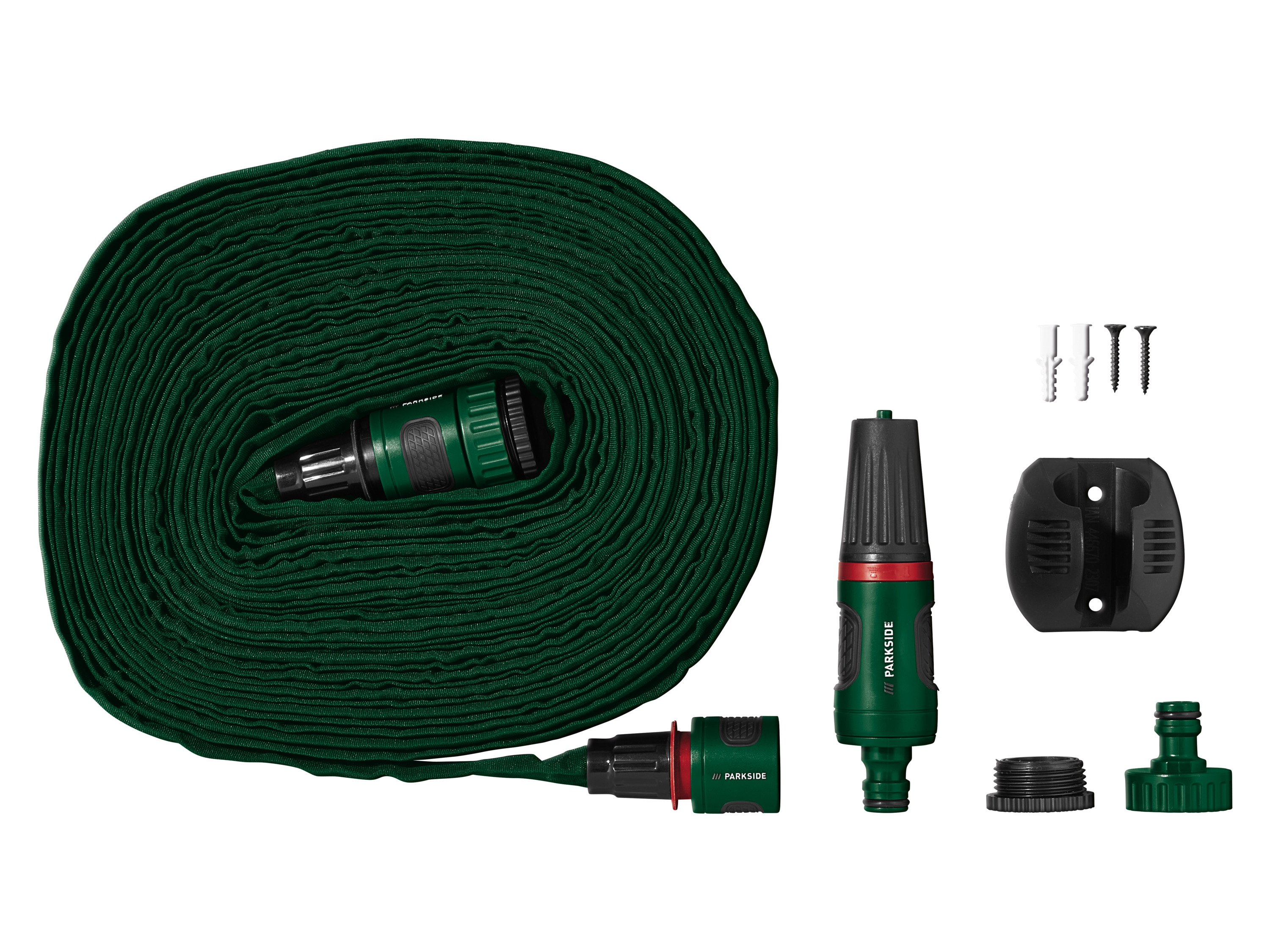 Parkside® Sada spirálové hadice / Sada hadice na terasu / Sada ploché hadice (plochá hadice 15 m)