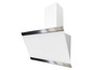 Bílý digestoř s nerezovým rámem.