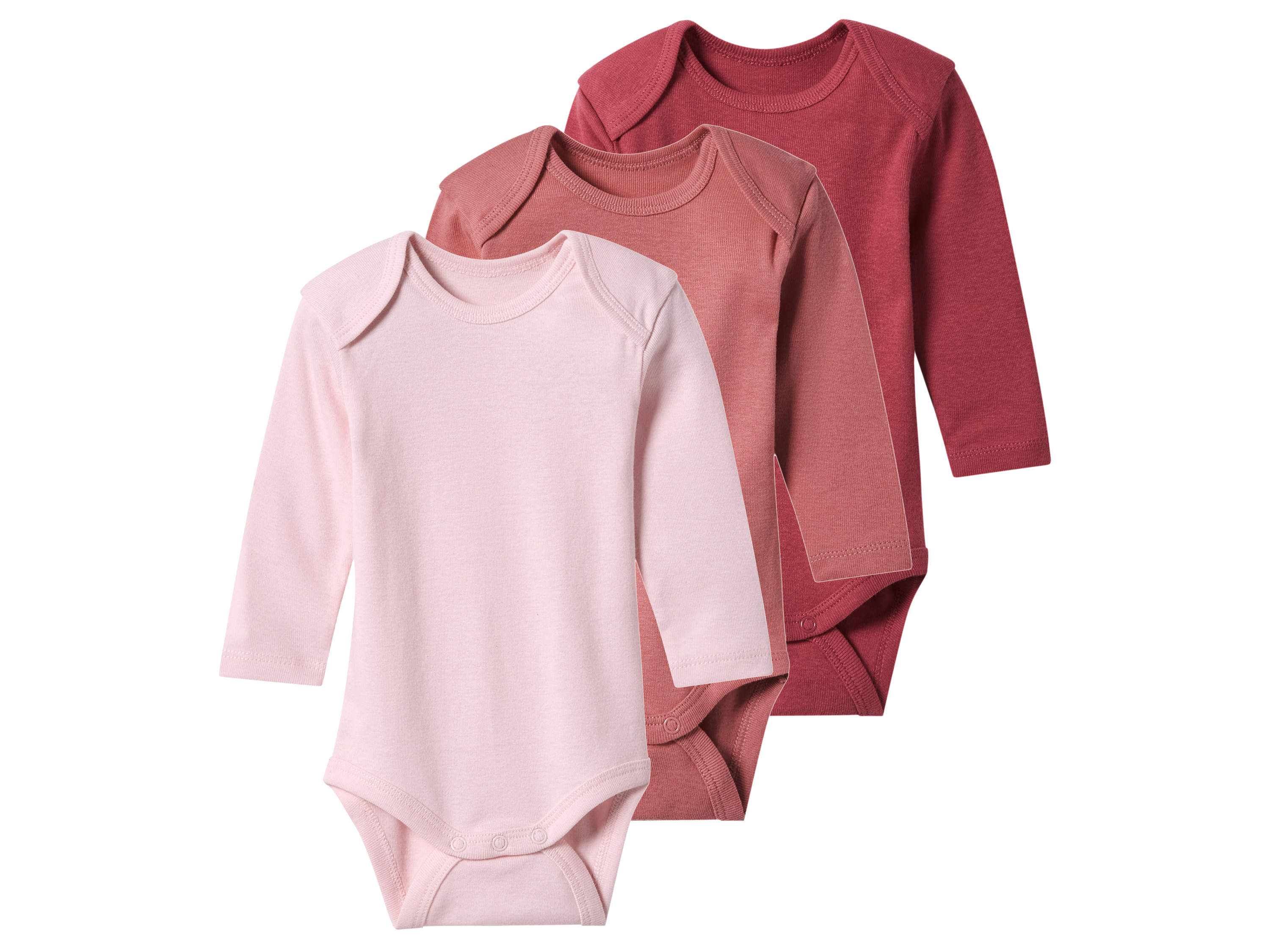 lupilu® Dětské body s BIO bavlnou, 3 kusy (červená / světle růžová / růžová, 74/80)