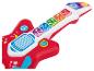 Červená hračka kytara s barevnými tlačítky a světly