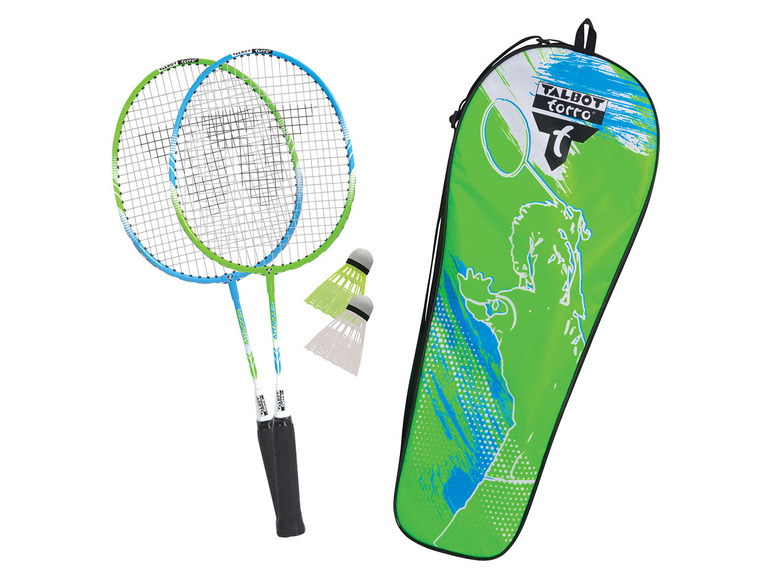 Badmintonová sada se dvěma raketami, míčky a taškou Talbot Torro.