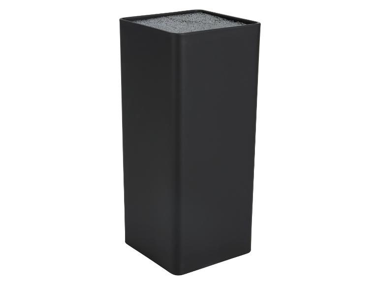 Černý stojan na nože s pěnovou vložkou.