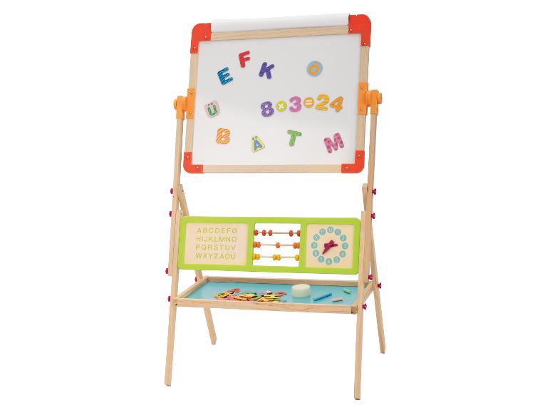 Dřevěný výukový stojan s tabulí, počítadlem a hodinami