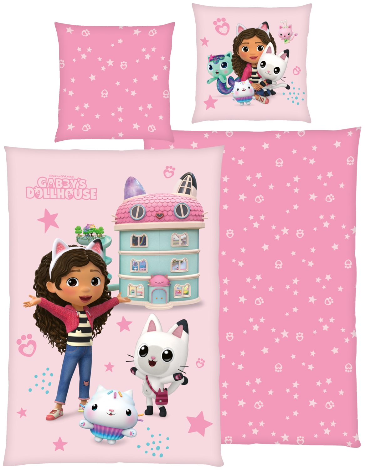 Gabby´s Dollhouse Dětské ložní povlečení, 140 x 200 cm, 70 x 90 cm (růžová)