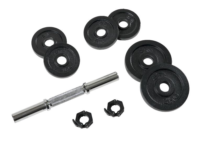 Sada činek s kotouči 1 kg a 2 kg, tyčí a svorkami.