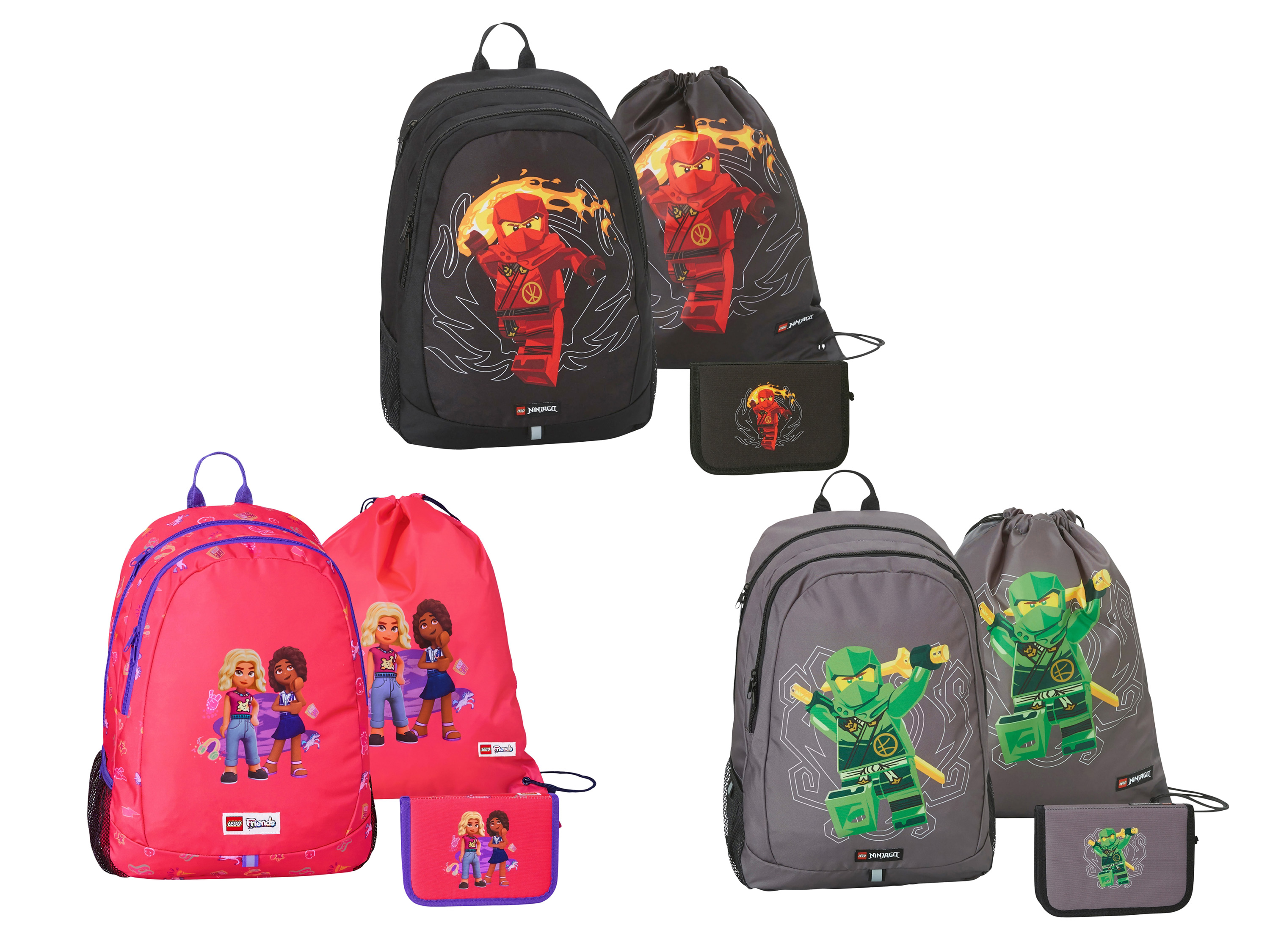 LEGO Ninjago a Friends batohy s&nbsp;příslušnou sportovní taškou a&nbsp;penálem.