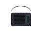 Černý přenosný Bluetooth reproduktor s koženým popruhem.