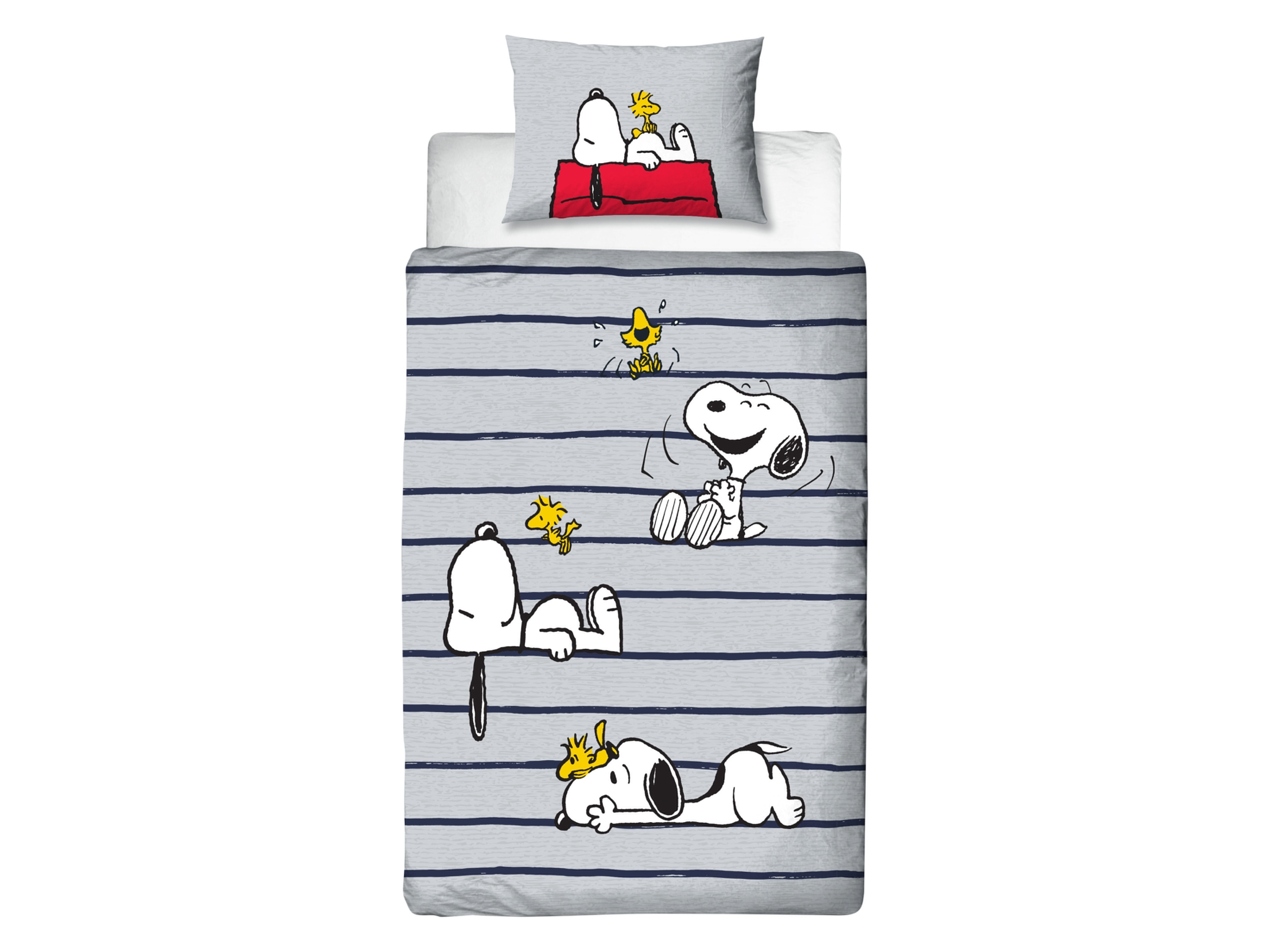 Dětské ložní povlečení Peanuts, 140 x 200 cm, 70 x 90 cm (šedá / navy modrá)
