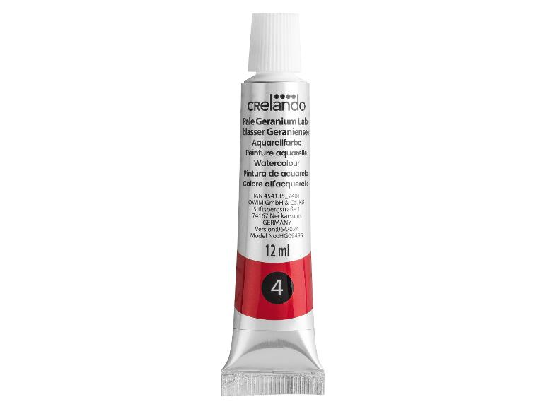 Akvarelová barva Crelado v tubě, odstín Pale Geranium Lake, 12 ml.