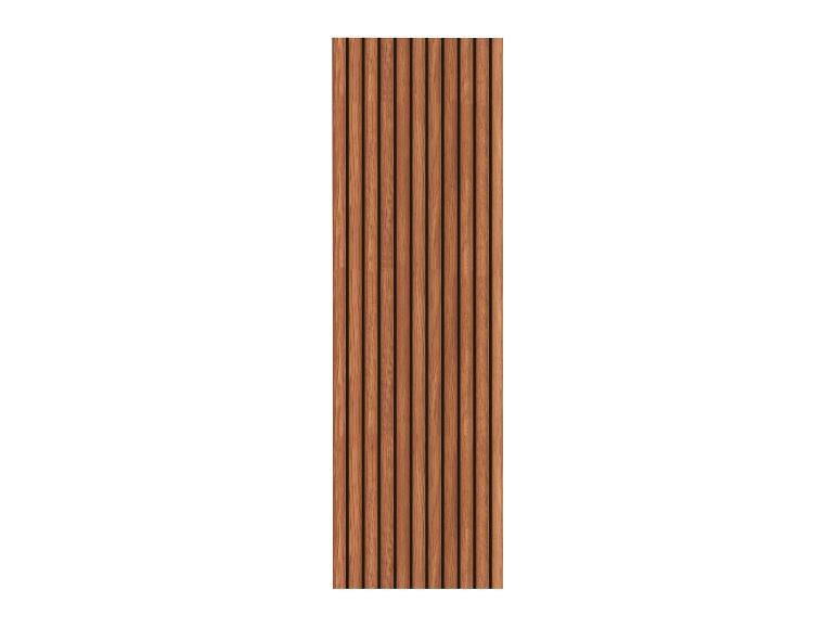 Hnědý vertikální dřevěný lamelový panel na bílém pozadí