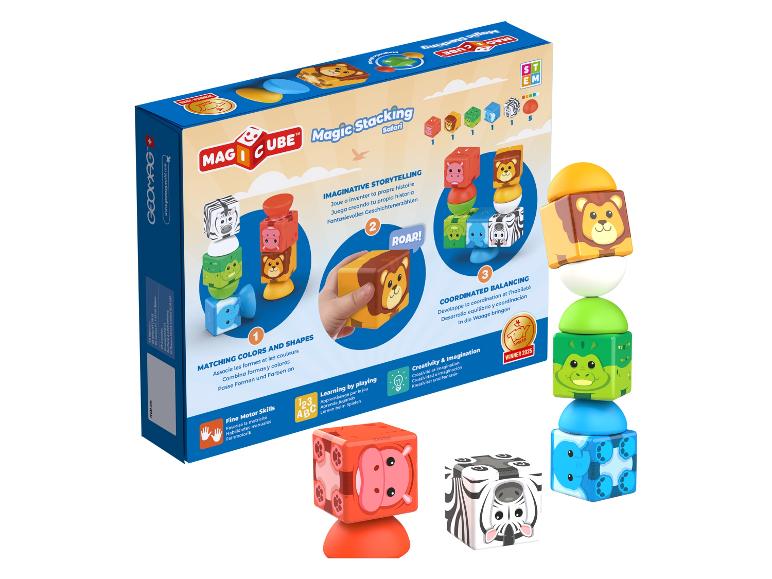 Hračka Geomag Magicube Magic Stacking Safari s magnetickými zvířecími kostkami.