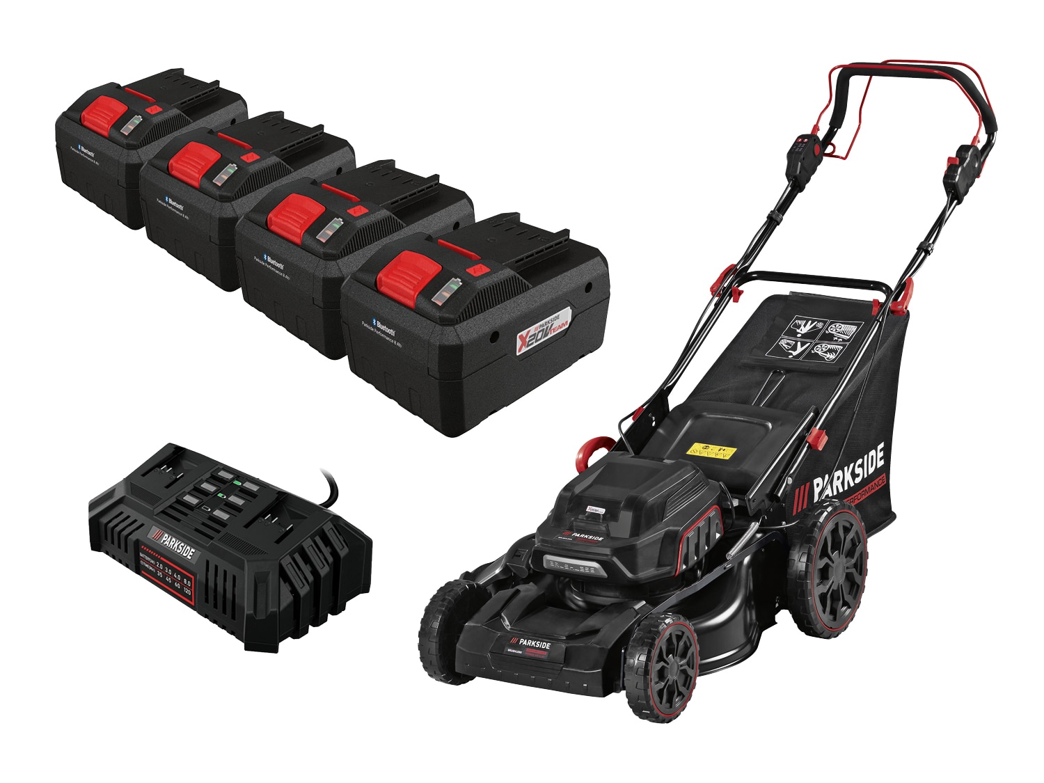 PARKSIDE PERFORMANCE® Aku sekačka na trávu PPRMA 40-Li A1, 4x Smart 8 Ah