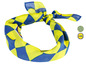 Žlutá a modrá bandana s logem Lidl.