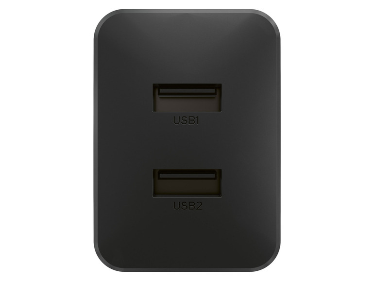 Černý USB adaptér se dvěma porty.