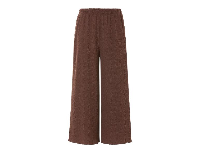 Široké hnědé kalhoty s elastickým pasem.