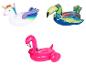 Nafukovací hračky do bazénu: jednorožec, tukan a flamingo.