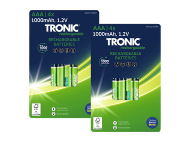 TRONIC® Sada nabíjecích mikrotužkových baterií Ni-MH, 8dílná