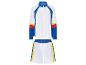 Sportovní souprava: bílá a modrá bunda a šortky, retro styl.
